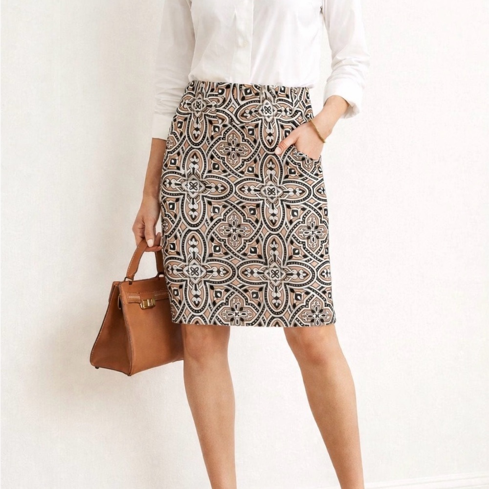 J. McLaughlin Geometric Print Stretch Pencil Skirt | Size 4|NWOT